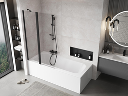 Mexen Mist dvojkrídlový sprchový záves 100 x 150 cm, transparentný, čierny - 8A9-100-011-70-00