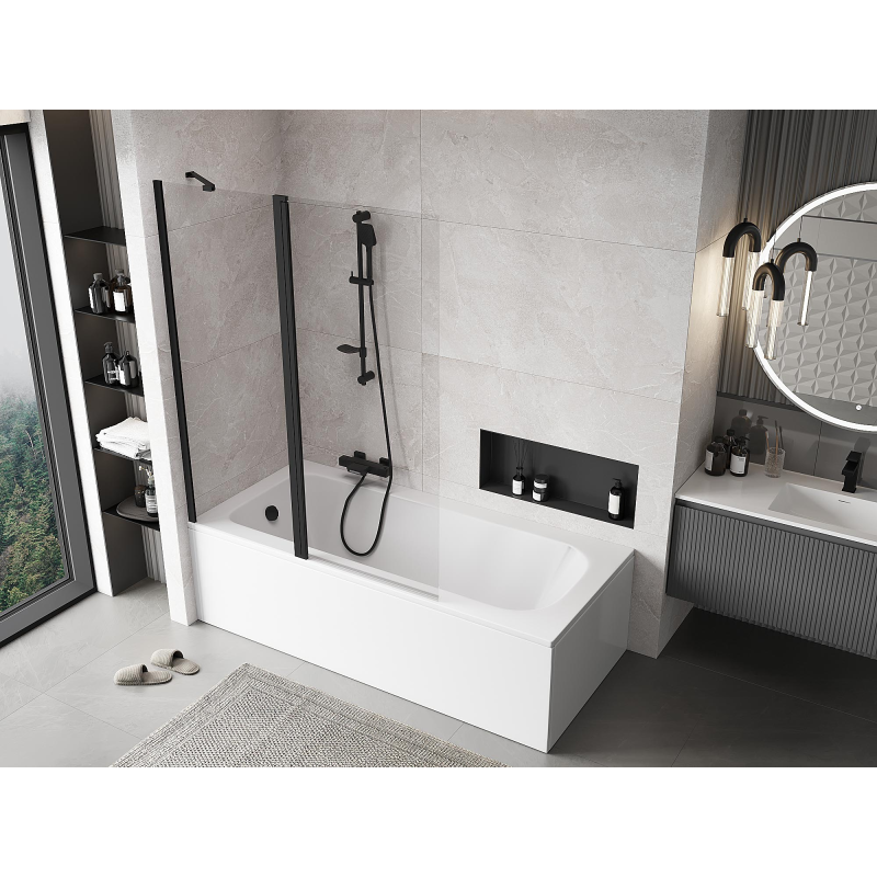 Mexen Mist dvojkrídlová vaňová zástena 130 x 150 cm, transparentná, čierna - 8A9-130-011-70-00