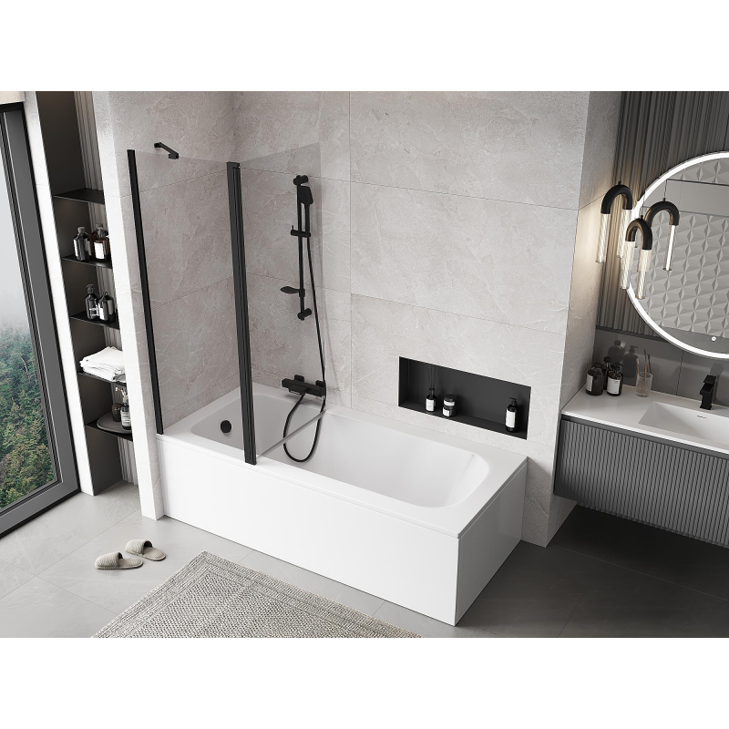 Mexen Mist dvojkrídlová vaňová zástena 130 x 150 cm, transparentná, čierna - 8A9-130-011-70-00