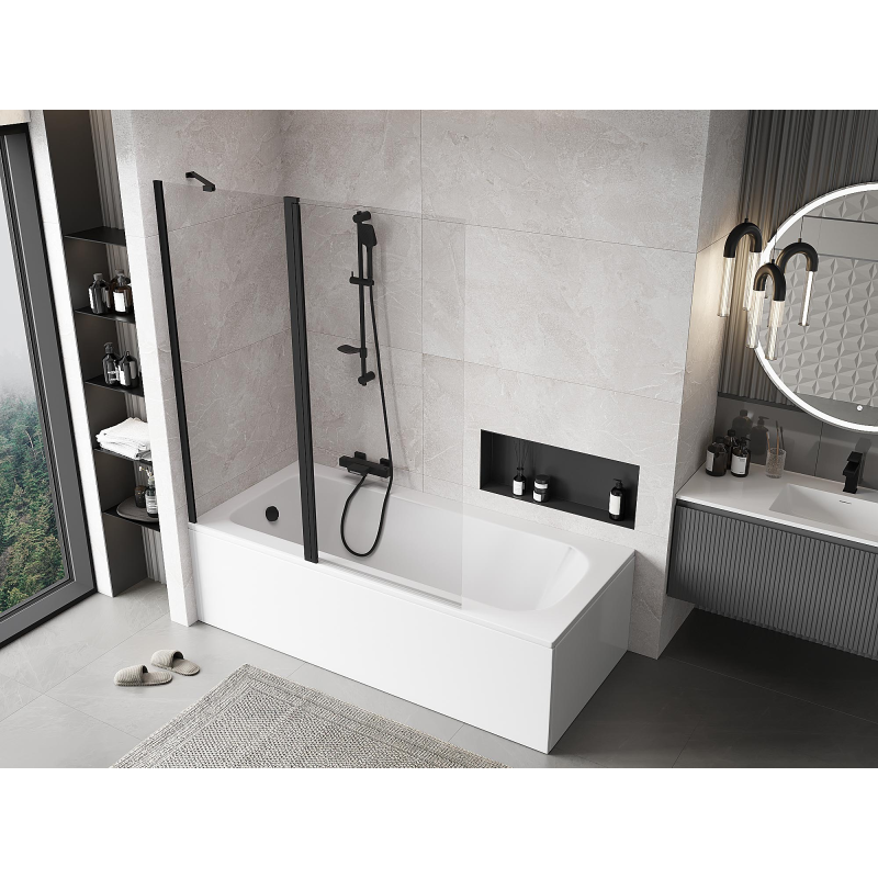 Mexen Mist vaňová zástena 2-krídlová 140 x 150 cm, transparentná, čierna - 8A9-140-011-70-00