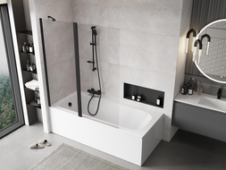 Mexen Mist vaňová zástena 2-krídlová 140 x 150 cm, transparentná, čierna - 8A9-140-011-70-00