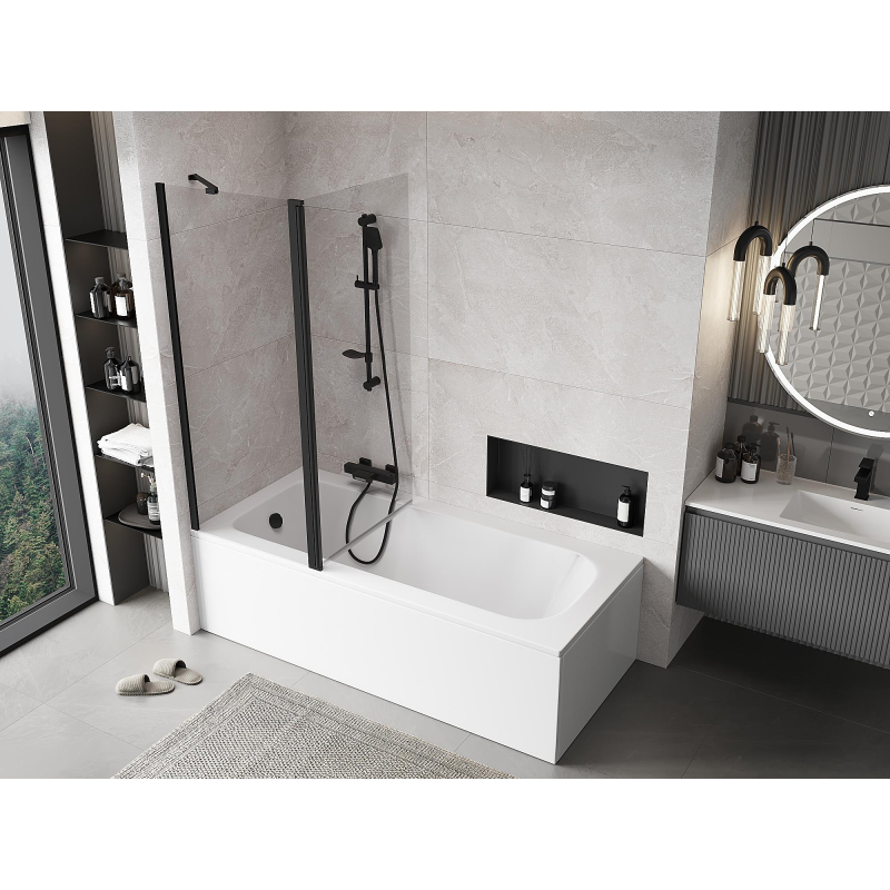 Mexen Mist vaňová zástena 2-krídlová 140 x 150 cm, transparentná, čierna - 8A9-140-011-70-00