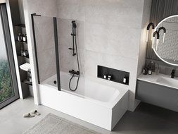 Mexen Mist L vaňová zástenka 2-krídlová 120 x 150 cm, transparentná, čierna - 8A9L-120-011-70-00