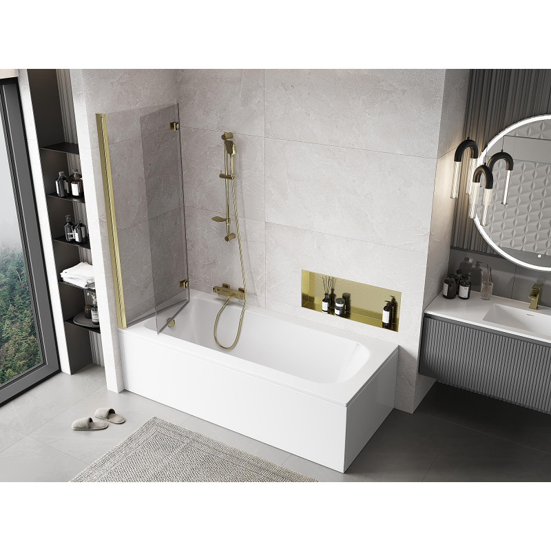 Mexen Mist sprchová zástenka 2-krídlová ľavá 120 x 150 cm, transparentná, zlatá - 8A9-120-002-50-00-L