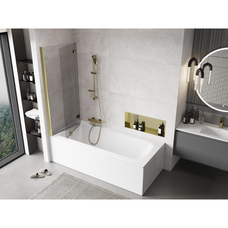 Mexen Mist sprchový paraván dvojkrídlový ľavý 130 x 150 cm, transparentný, zlatý - 8A9-130-002-50-00-L