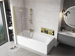 Mexen Mist sprchová zástenka, 2-krídlová, ľavá, 80 x 150 cm, transparentná, zlatá kartáčovaná - 8A9-080-002-55-00-L