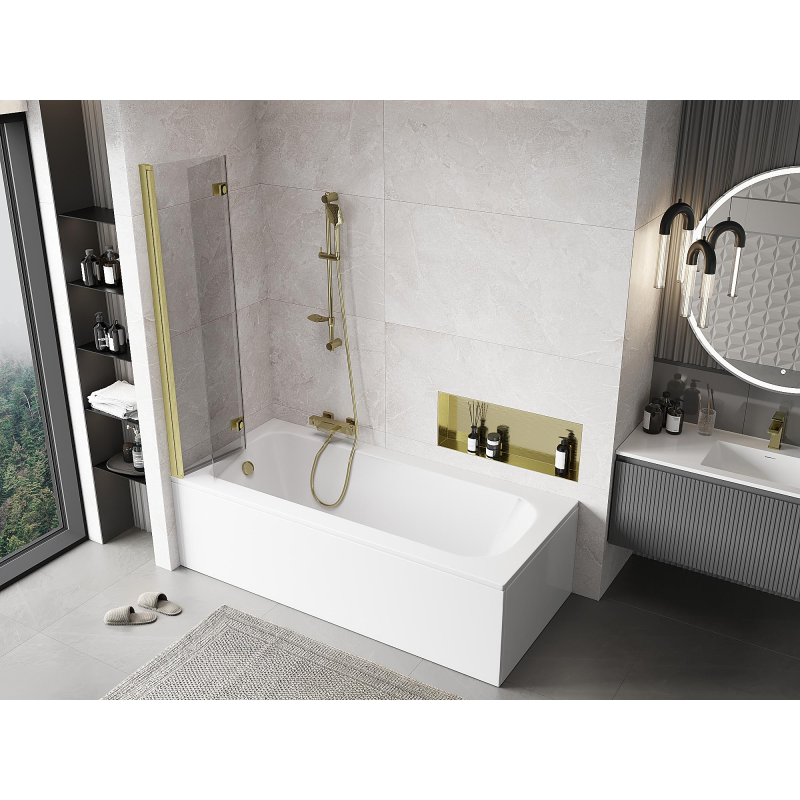 Mexen Mist sprchová zástenka, 2-krídlová, ľavá, 80 x 150 cm, transparentná, zlatá kartáčovaná - 8A9-080-002-55-00-L