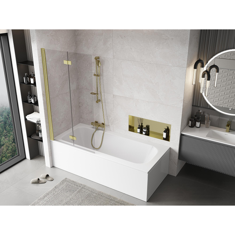 Mexen Mist sprchová zástena 2-krídlová ľavá 90 x 150 cm, transparentná, zlatá kartáčovaná - 8A9-090-002-55-00-L