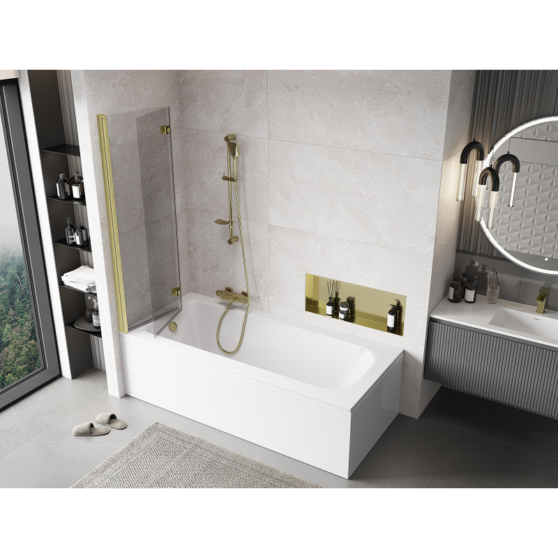 Mexen Mist vaňova zástena 2-krídlová ľavá 100 x 150 cm, transparentná, zlatá kartáčovaná - 8A9-100-002-55-00-L