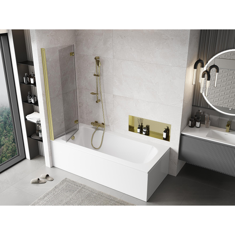 Mexen Mist sprchová zástena dvojkrídlová ľavá 110 x 150 cm, priehľadná, zlatá kartáčovaná - 8A9-110-002-55-00-L