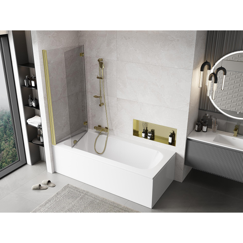 Mexen Mist sprchová zábrana 2-krídlová ľavá 140 x 150 cm, transparentná, zlatá kartáčovaná - 8A9-140-002-55-00-L