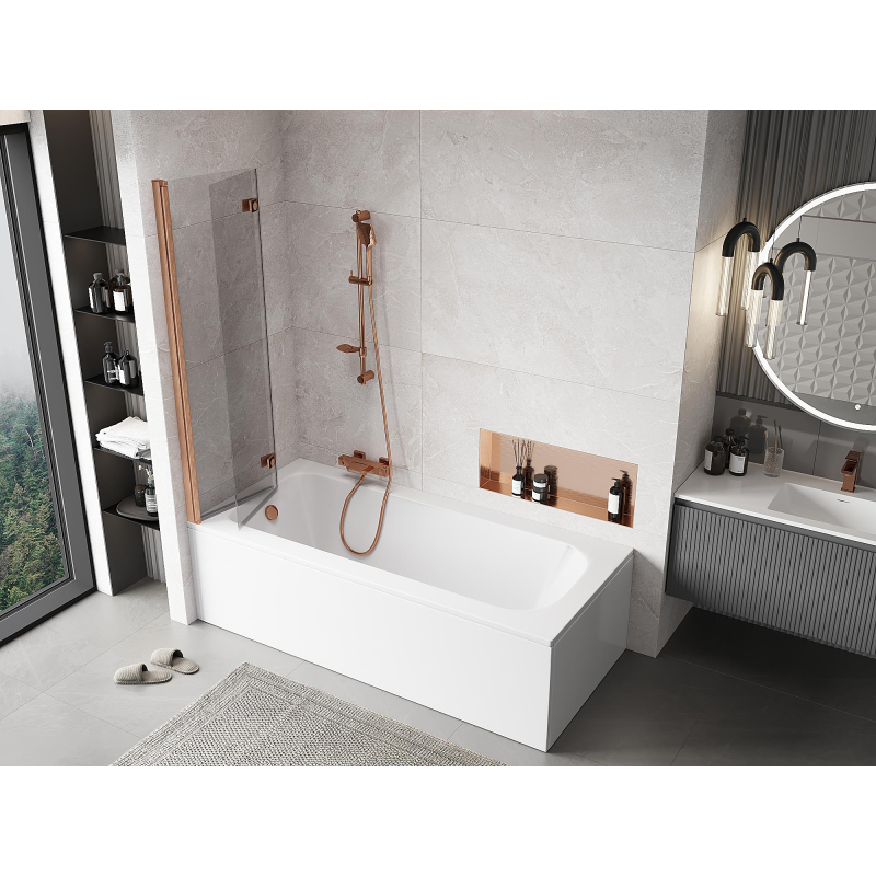 Mexen Mist sprchová zástena 2-krídlová ľavá 90 x 150 cm, priehľadná, brúsená meď - 8A9-090-002-65-00-L