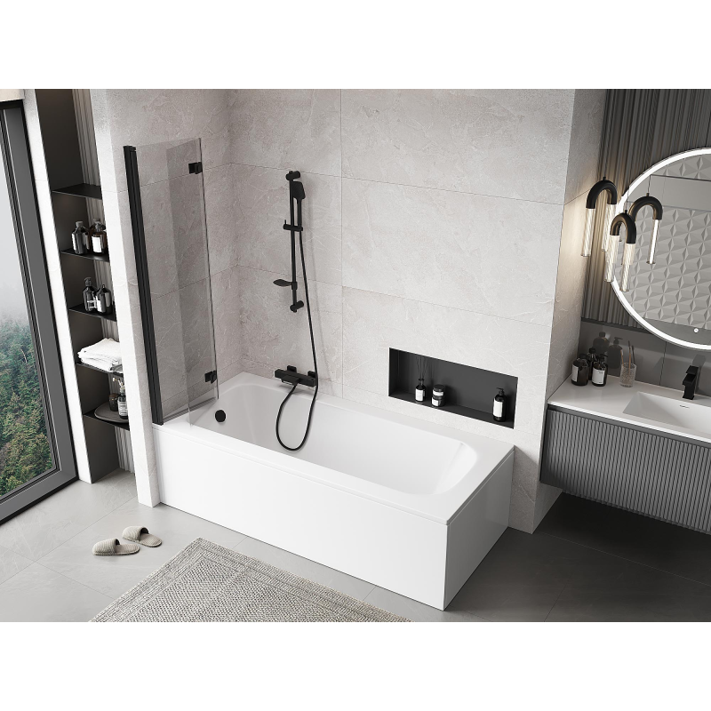 Mexen Mist dvojkrídlová vaňová zástena ľavá 80 x 150 cm, priehľadná, čierna - 8A9-080-002-70-00-L