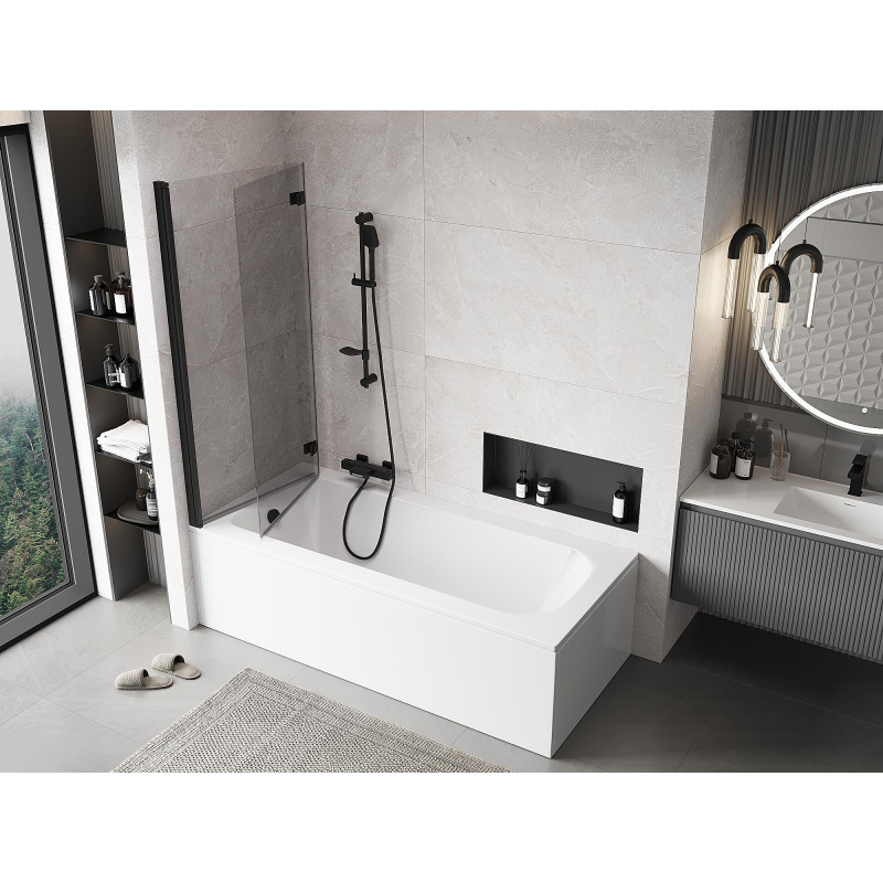 Mexen Mist sprchová zástená 2-krídlová ľavá 140 x 150 cm, transparentná, čierna - 8A9-140-002-70-00-L