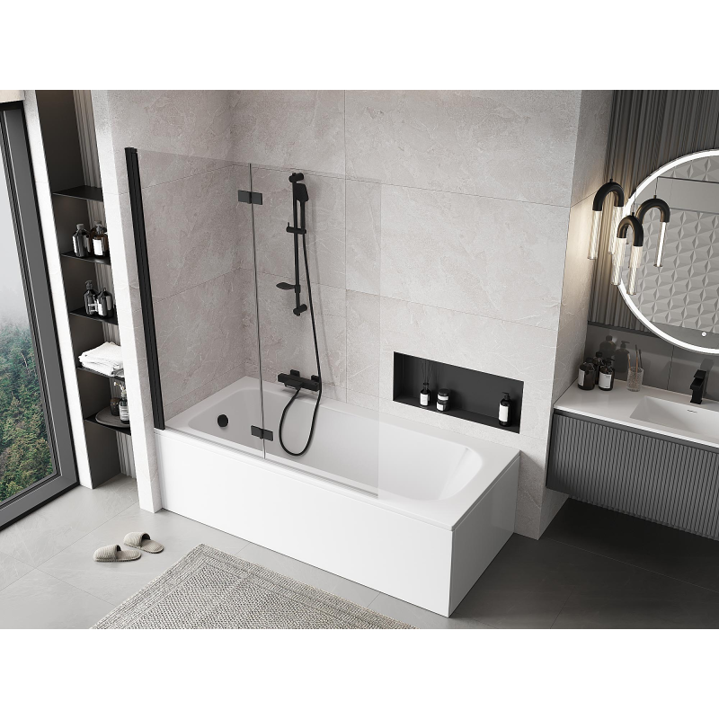 Mexen Mist sprchová zástená 2-krídlová ľavá 140 x 150 cm, transparentná, čierna - 8A9-140-002-70-00-L