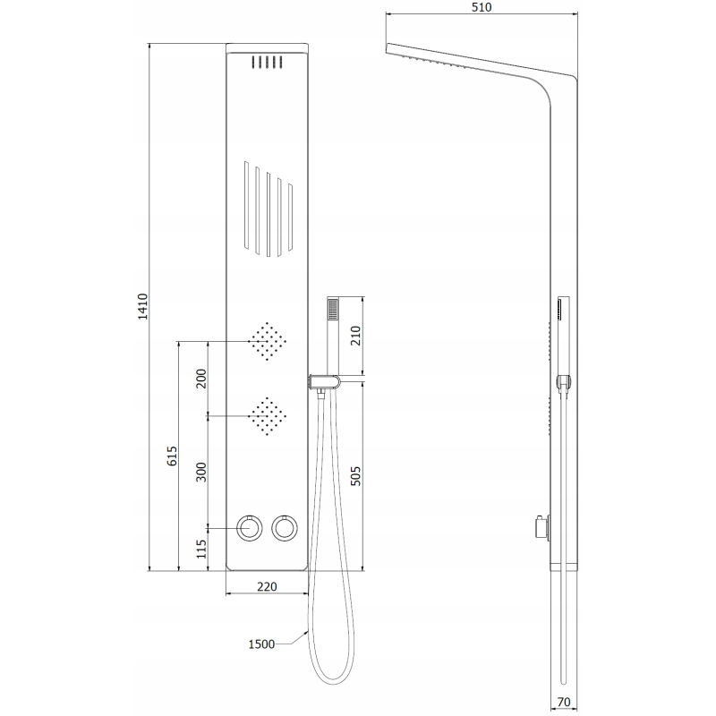 Mexen Navas sprchový panel, čierny - 7627-02-70