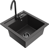 Mexen Vito granitový kuchynský drez 1-komorový s kuchynskou batériou Telma, čierny s fľakmi - 6503-76-670200-70-B