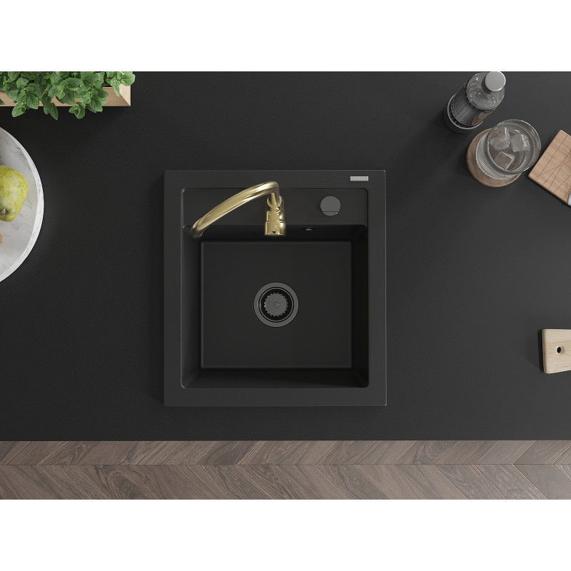 Mexen Vito granitový drez 1-komorový s kuchynskou batériou Telma, čierny - 6503-77-670200-50-B