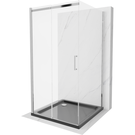 Mexen Omega-3S sprchový kút 3-stenový, posuvný 100x100 cm, transparentný, chróm + vanička Flat - 825-100-100-01-00-3s-4070