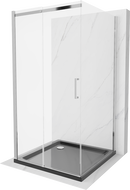 Mexen Omega-3S sprchový kút 3-stenový, posuvný 100x100 cm, transparentný, chróm + vanička Flat - 825-100-100-01-00-3s-4070