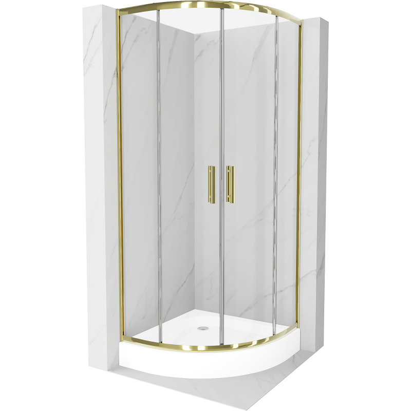 Mexen Rio polkruhová sprchová kabína 70 x 70 cm, transparentná, zlatá + brodzik Rio, biely - 863-070-070-50-00-4710