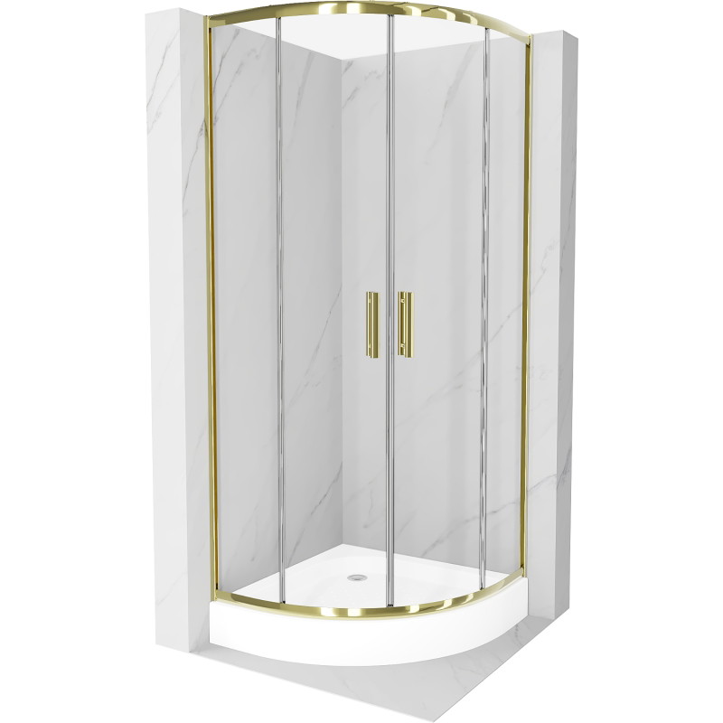 Mexen Rio sprchový kút polkruhový 80 x 80 cm, transparentný, zlatý + vanička, biela - 863-080-080-50-00-4710
