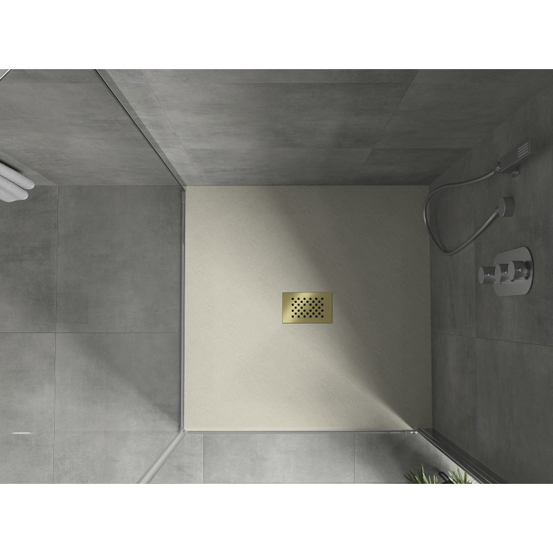 Mexen Hugo štvorec SMC sprchový kút 90 x 90 cm, béžový, maskovanie zlaté - 42699090-G