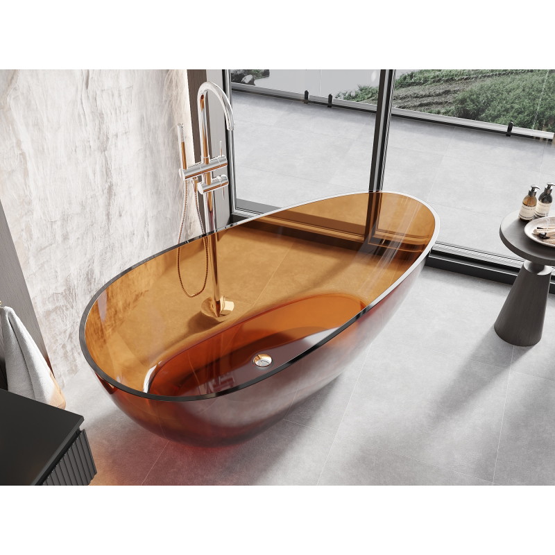 Mexen Glass priehľadná voľne stojaca vaňa 170 x 85 cm, earth, chrómový uzáver - 58061708505