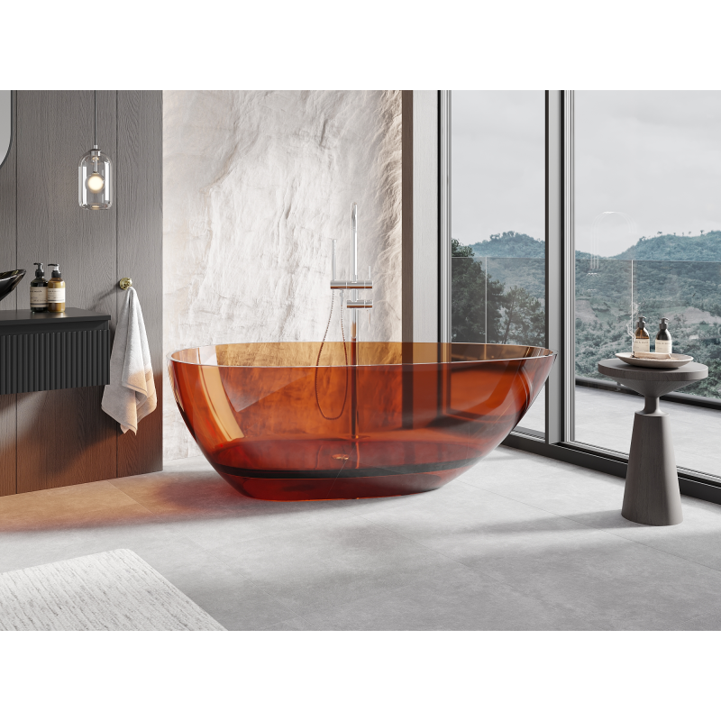 Mexen Glass earth voľne stojaca priehľadná vaňa 170 x 85 cm, chrómová zátka - 58061708505