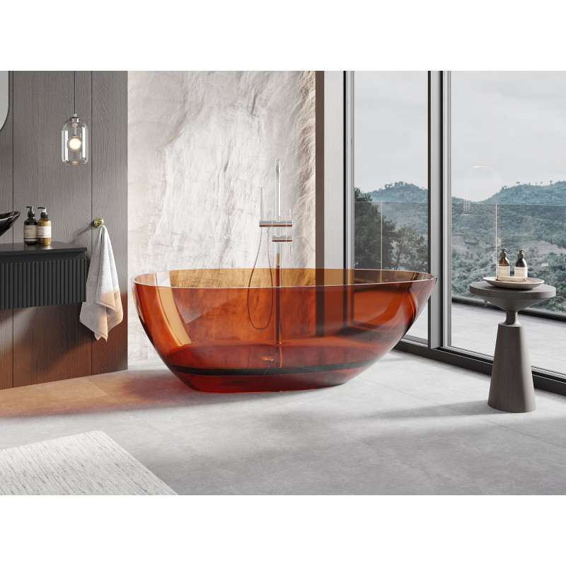 Mexen Glass priehľadná voľne stojaca vaňa 170 x 85 cm, earth, chrómový uzáver - 58061708505