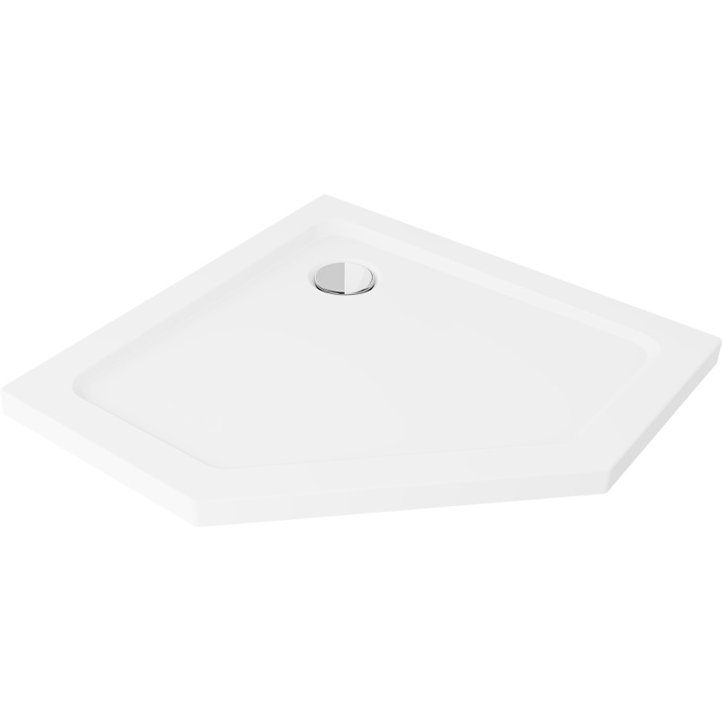 Mexen Flat pentagonálny sprchový kút slim 80 x 80 cm, biely, sifón chróm - 41P108080