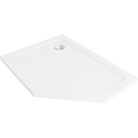 Mexen Flat slim ľavý päťuholníkový sprchový vanička 90 x 80 cm, biela, chróm sifón - 41P108090L
