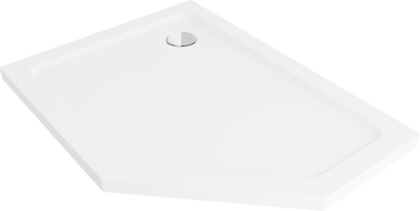 Mexen Flat slim ľavý päťuholníkový sprchový vanička 90 x 80 cm, biela, chróm sifón - 41P108090L