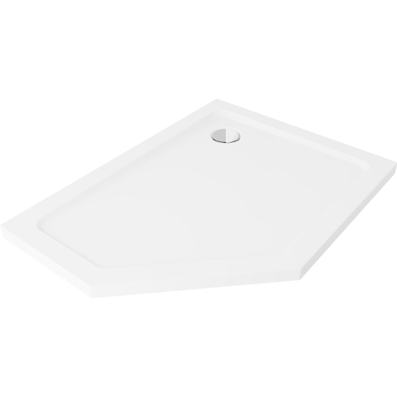 Mexen Flat päťuholníkový sprchový kút slim pravý 90 x 80 cm, biely, sifón chróm - 41P108090R