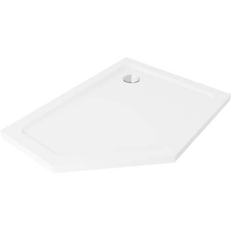 Mexen Flat päťuholníkový sprchový kút slim pravý 90 x 80 cm, biely, sifón chróm - 41P108090R