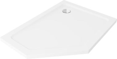 Mexen Flat päťuholníkový sprchový kút slim pravý 90 x 80 cm, biely, sifón chróm - 41P108090R