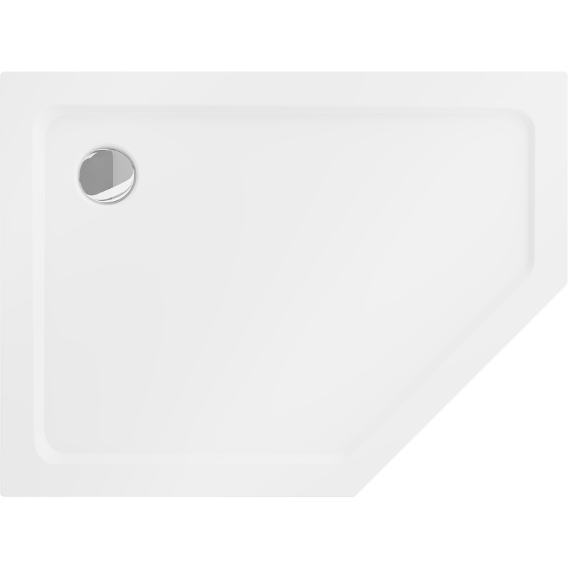 Mexen Flat pentagonálny sprchový kút slim ľavý 100 x 90 cm, biely, sifón chróm - 41P109010L