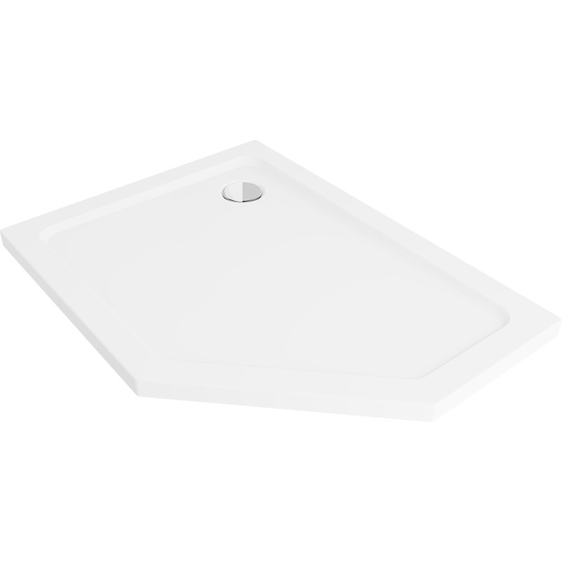 Mexen Flat pentagonálny sprchový kút slim ľavý 100 x 90 cm, biely, sifón chróm - 41P109010L