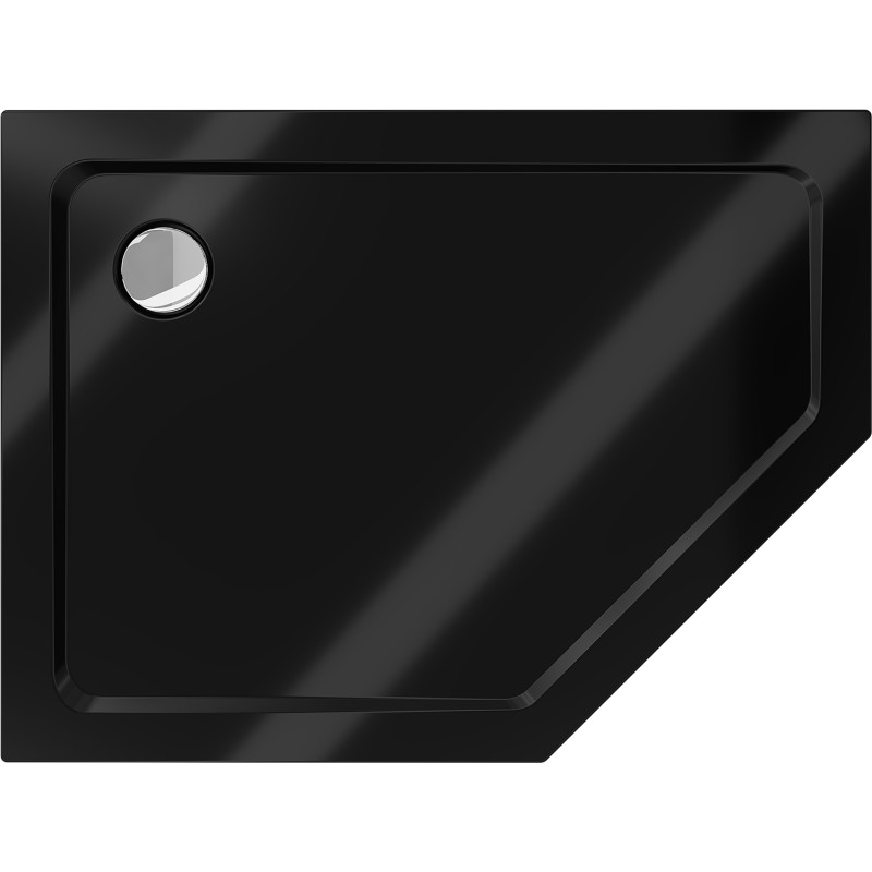 Mexen Flat päťuholníkový sprchový kút slim ľavý 90 x 80 cm, čierny, sifón chróm - 41P708090L