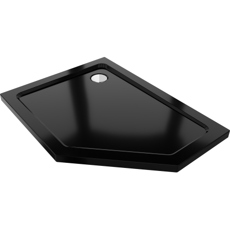 Mexen Flat päťuholníkový sprchový kút slim ľavý 90 x 80 cm, čierny, sifón chróm - 41P708090L