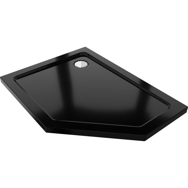 Mexen Flat päťuholníkový sprchový kút slim ľavý 100 x 80 cm, čierny, sifón chróm - 41P708010L