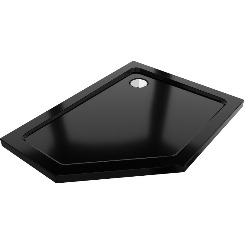 Mexen Flat pentagonálny sprchový kút slim pravý 100 x 80 cm, čierny, sifón chróm - 41P708010R