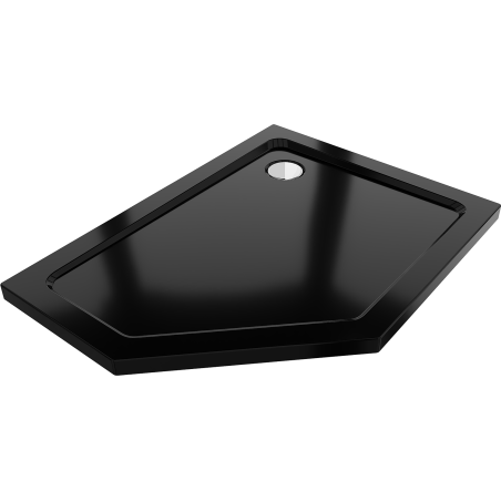 Mexen Flat pentagonálny sprchový kút slim pravý 100 x 80 cm, čierny, sifón chróm - 41P708010R