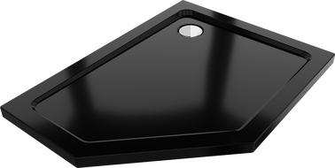 Mexen Flat pentagonálny sprchový kút slim pravý 100 x 80 cm, čierny, sifón chróm - 41P708010R