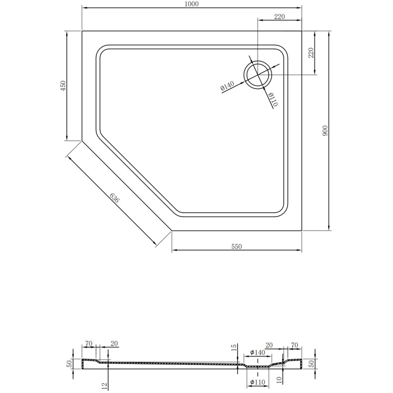 Mexen Flat štvorec sprchovej vaničky slim pravý 100 x 90 cm, čierny, sifón chróm - 41P709010R
