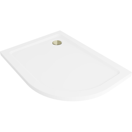 Mexen Flat polkruhový sprchový kút slim ľavý 90 x 80 cm, biely, sifón zlatý - 41108090L-G