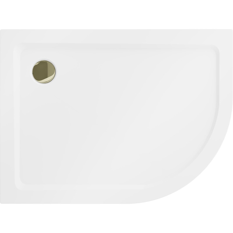 Mexen Flat polkruhový sprchový kút slim ľavý 90 x 80 cm, biely, sifón zlatý - 41108090L-G