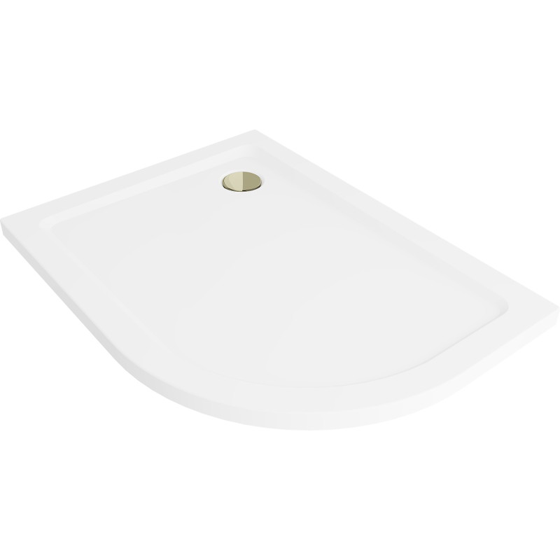 Mexen Flat polkruhový sprchový kút slim ľavý 120 x 80 cm, biely, sifón zlatý - 41108012L-G