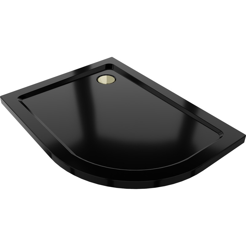 Mexen Flat polkruhová sprchová vanička slim ľavá 120 x 80 cm, čierna, sifón zlatý - 41708012L-G
