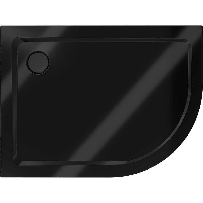 Mexen Flat polkruhový sprchový kút slim ľavý 90 x 80 cm, čierny, sifón čierny - 41708090L-B